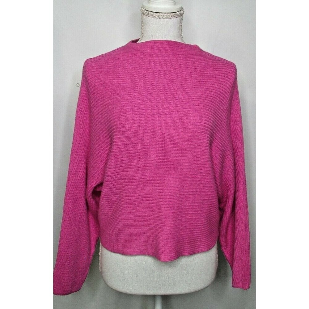 Leith Dolman Sleeve Crop Sweater Womens Bright Pink Boat Neck Buttery Soft Sz ?